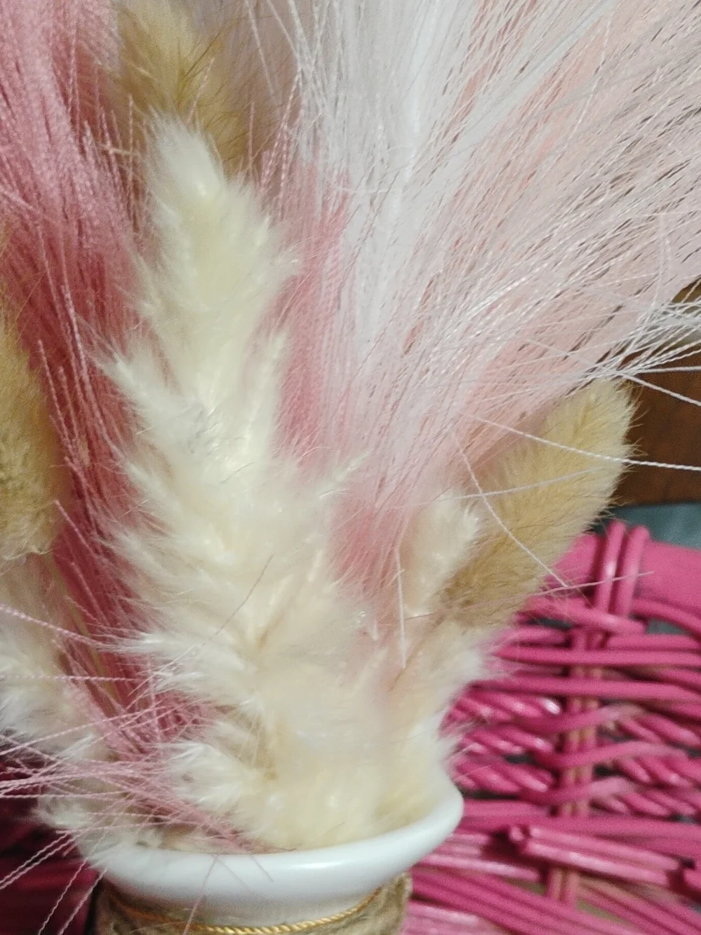 White Ceramic Vase with Pink and Gold Charm Accent